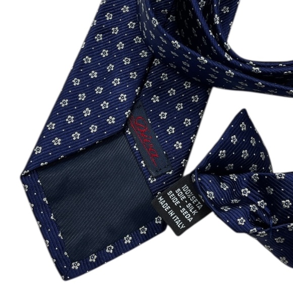 DIVA Navy/White Floral Polka Dot Silk LUXURY Tie ITALY - Picture 3 of 4